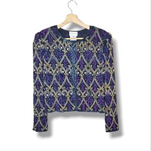 VTG Stenay Silk Hand-Beaded Jacket S Opulent 80s Glam
